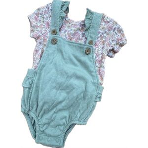 Carter’s Two Piece Bubble Romper Overalls and Matching Floral Boho Top 9M